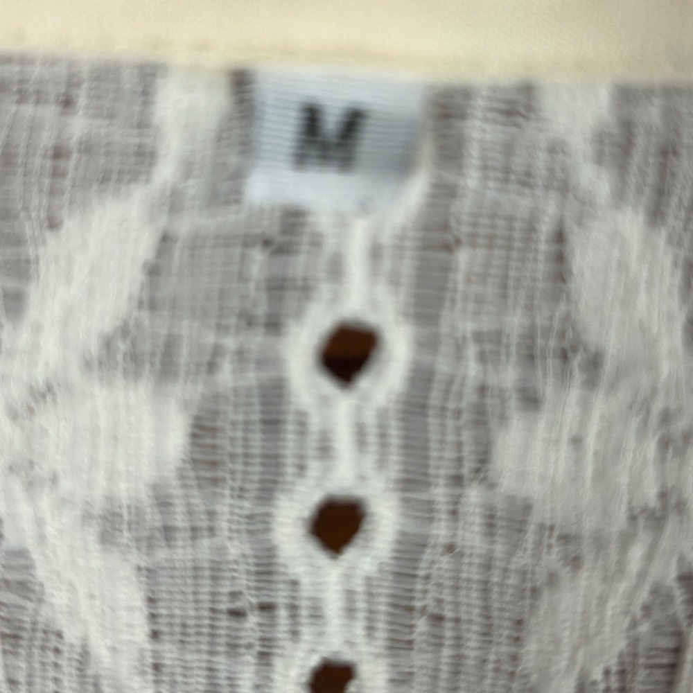 Women's Boho Cream Eyelet Lace Button  Peplum Blouse Drawstring Waist Medium - Picture 4 of 6